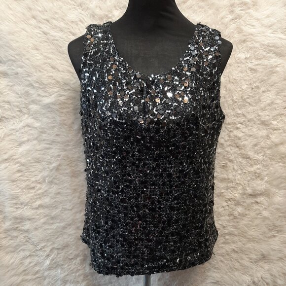 Calvin Klein Black Sequins Tank Top Formal Size L - Picture 1 of 7